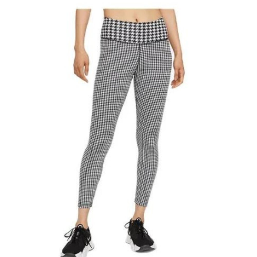 Nike One NWT Women's Black ICON CLASH Houndstooth Sports Pants, Size XLarge